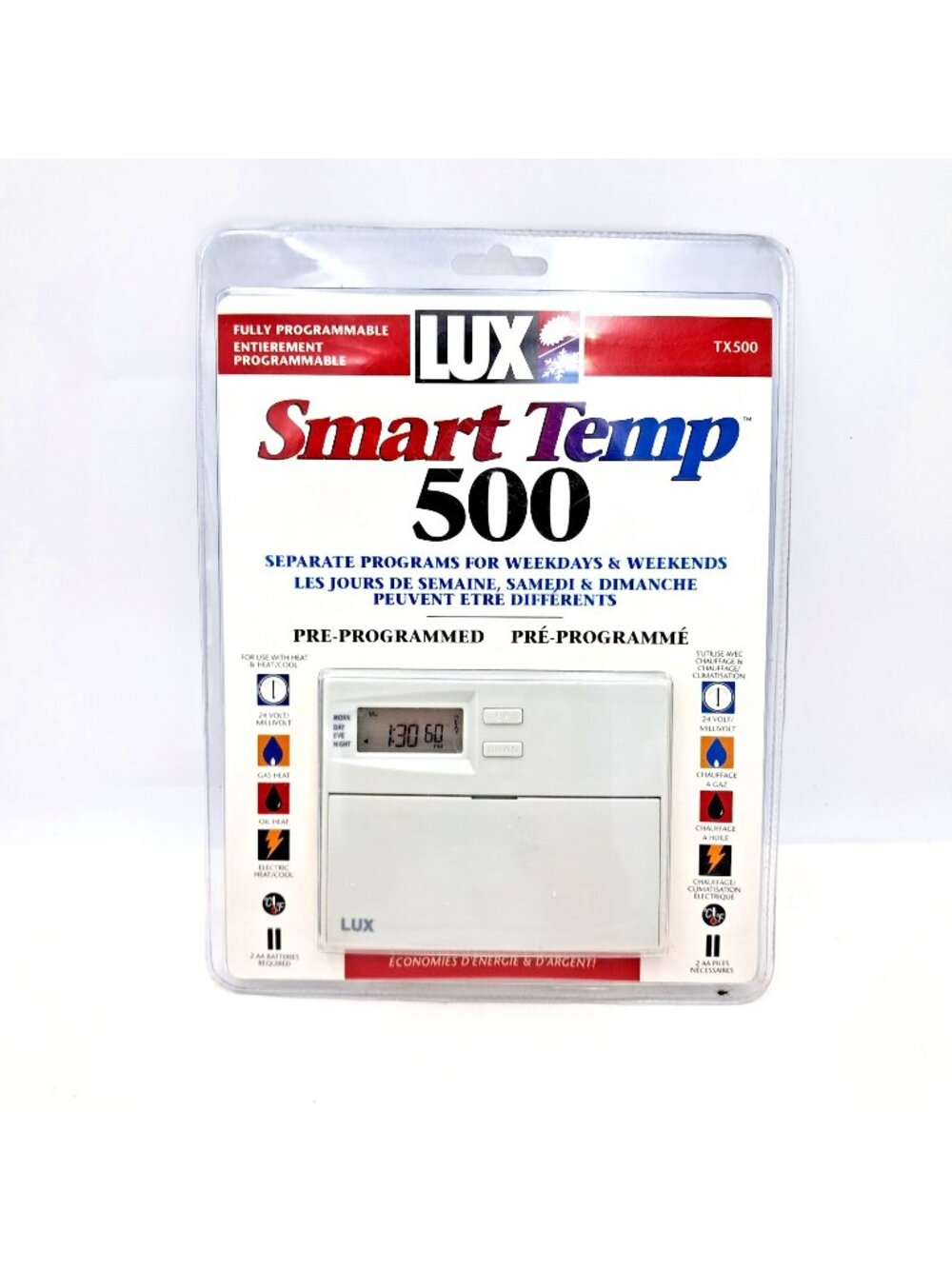Lux Smart Temp 500 Programmable Thermostat 5-2 Day TX500 Heating Cooling